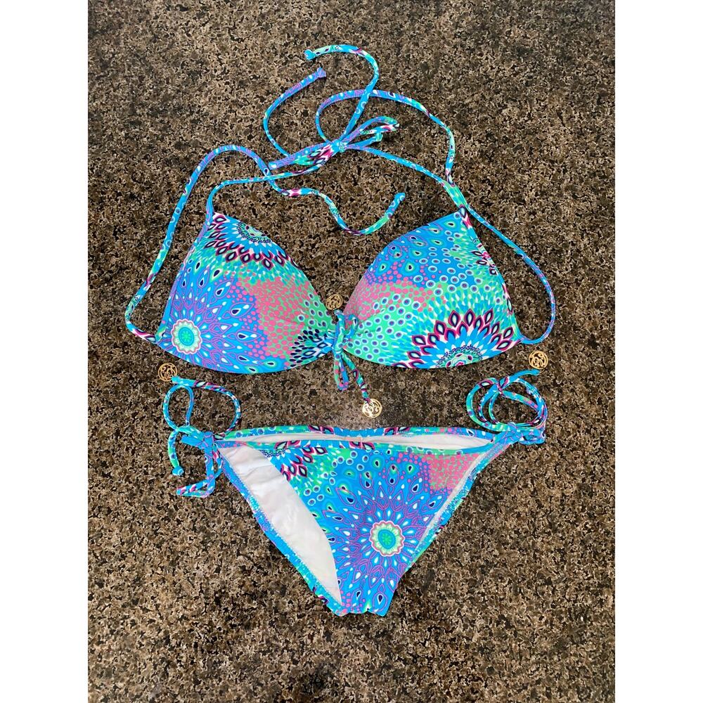 Luli Fama Swim Bikini GOTAS DE CRISTAL Molded  Top/ Tie Bottom mixed size L S